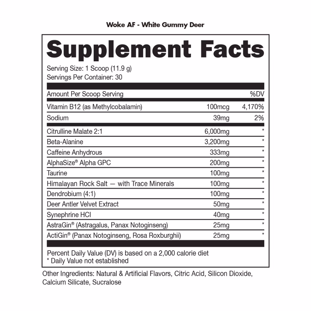 Bucked Up Woke AF High Stimulant Pre Workout White Gummy Deer 20s 2