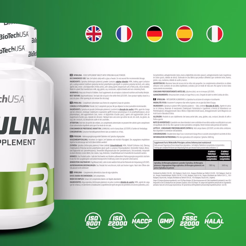BioTechUSA Spirulina 100 Tablets: Natural Superfood for Antioxidant, Detox & Immune Support 3