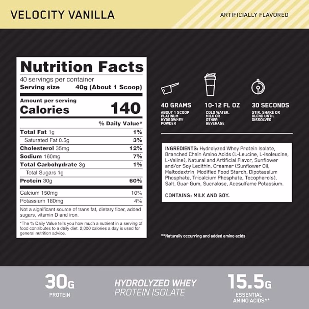 Optimum Nutrition Hydro Whey Velocity Vanilla 3.5LB with Free Blender Bottle Shaker  4
