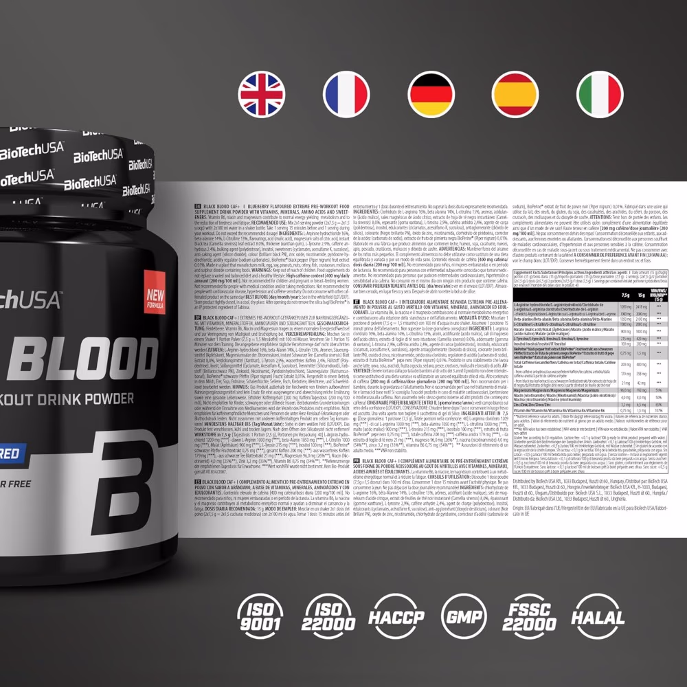 BiotechUSA Black Blood CAF+ Blueberry Flavor 300gm 2