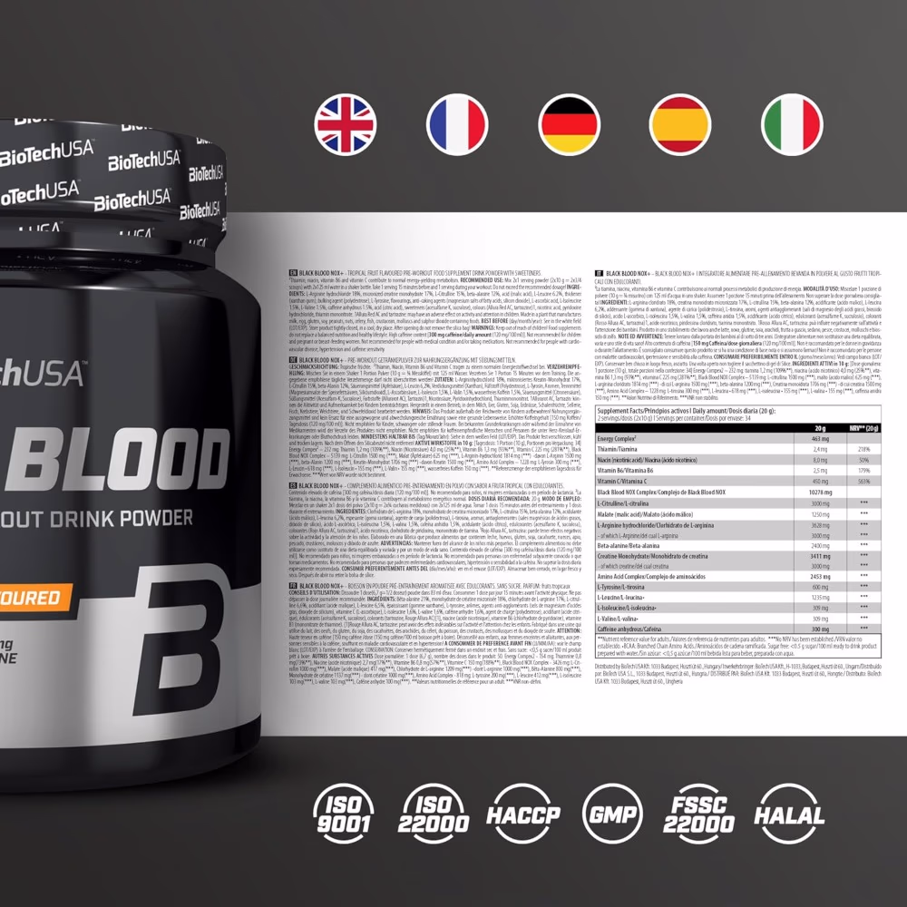 BioTechUSA Black Blood NOX Tropical Fruit 330gm 4