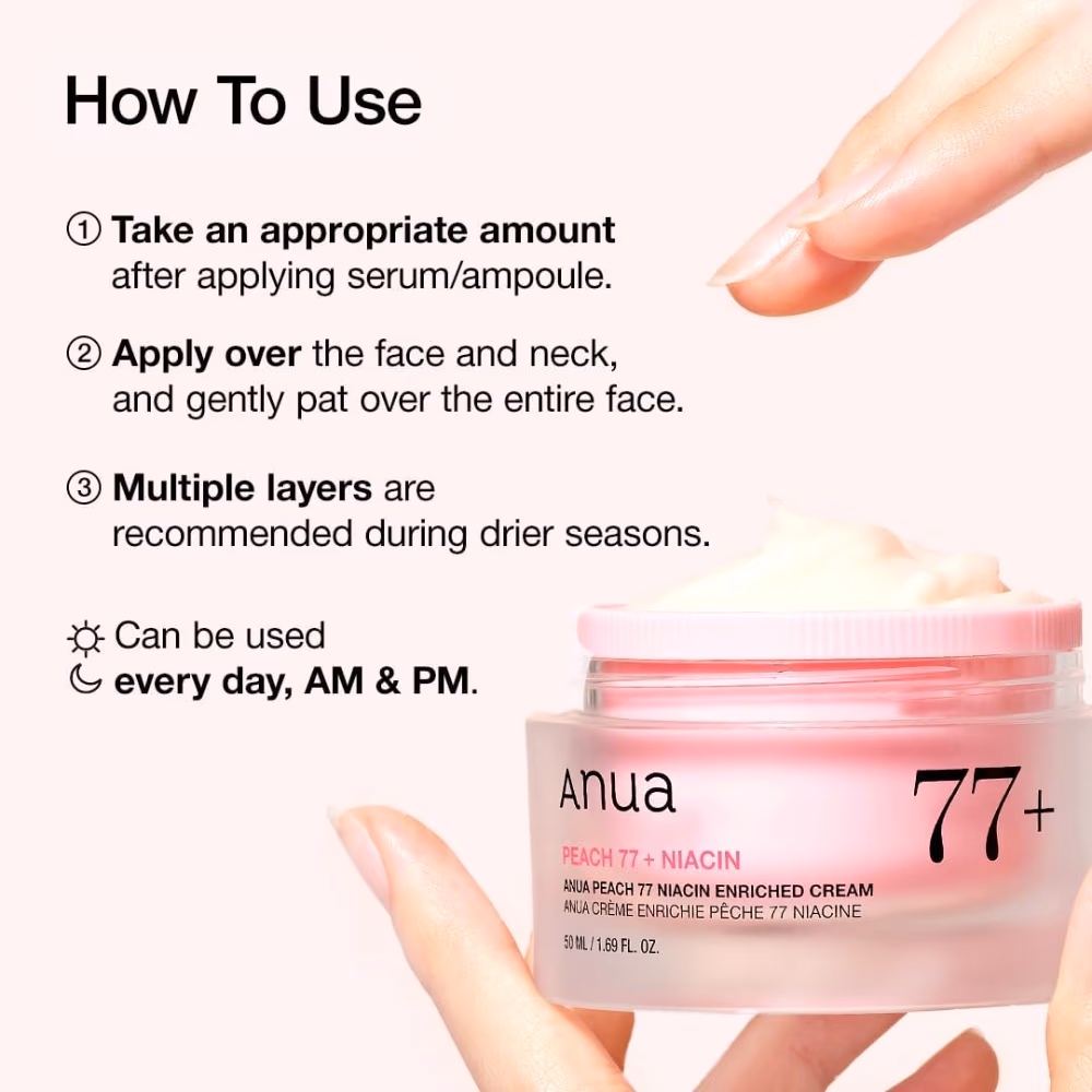 Anua Peach 77 Niacin Enriched Cream 50ml - Nourishing Cream With 77% Peach Extract And Niacinamide To Brighten And Hydrate. 2
