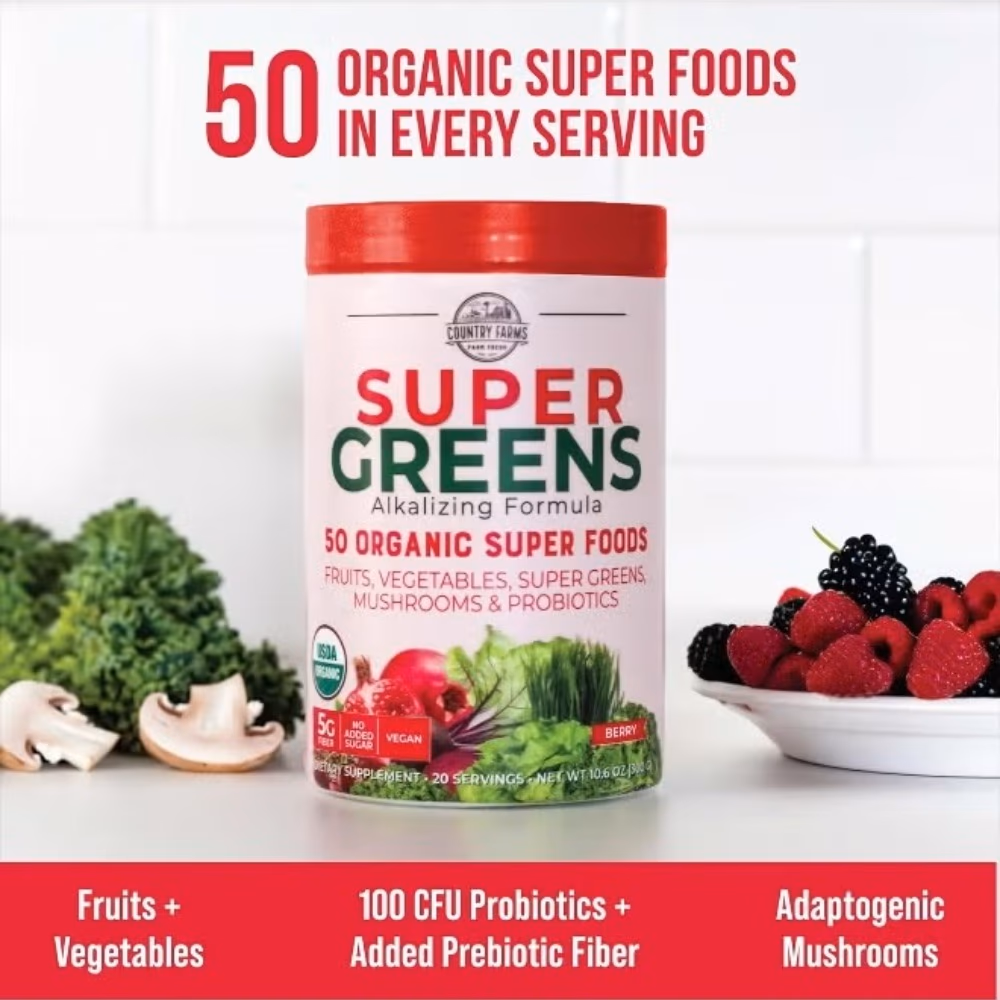 Country Farms Super Greens Superfood Powder (Berry Flavor) - 300g 5