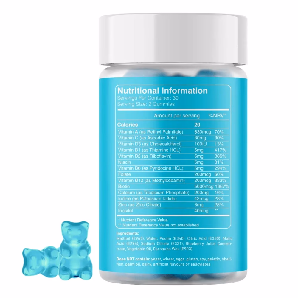 Charava Hair, Skin & Nails 60 Gummies Blueberry Flavor  3