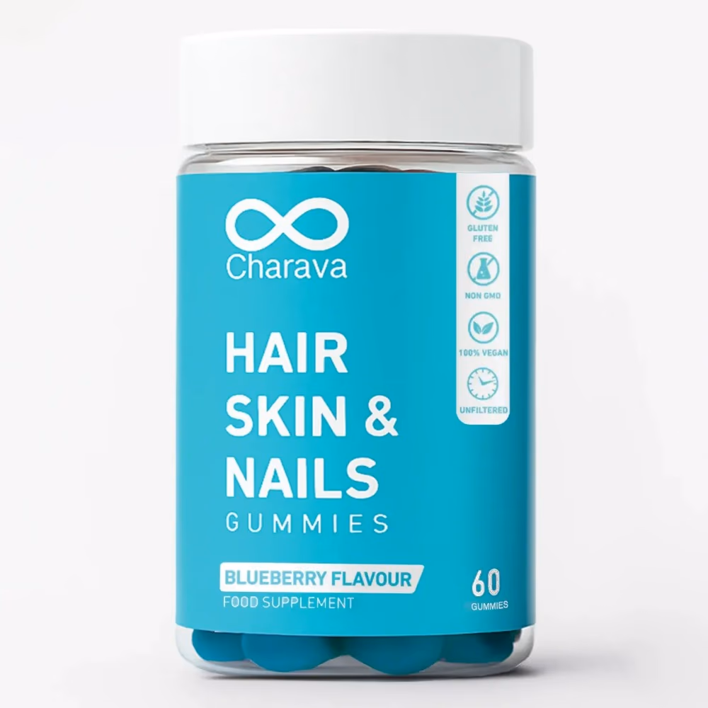 Charava Hair, Skin & Nails 60 Gummies Blueberry Flavor  2