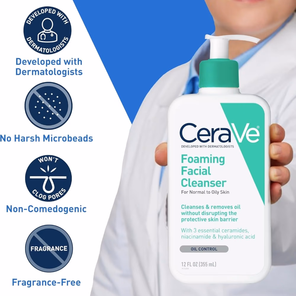 CeraVe Foaming Cleanser 473ml – Daily Face Wash for Normal to Oily Skin  4