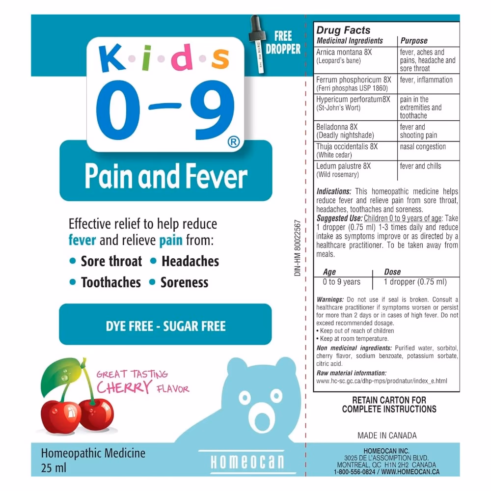 Homeocan Kids 0-9 Pain and Fever Oral Solution 25ml - Cherry Flavor 2