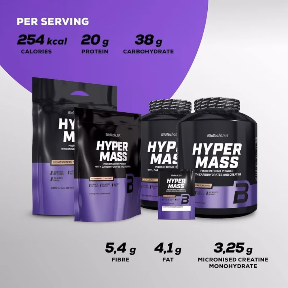 BioTechUSA Hyper Mass Cookies & Cream 4000g: High-Calorie Mass Gainer Protein Powder 2