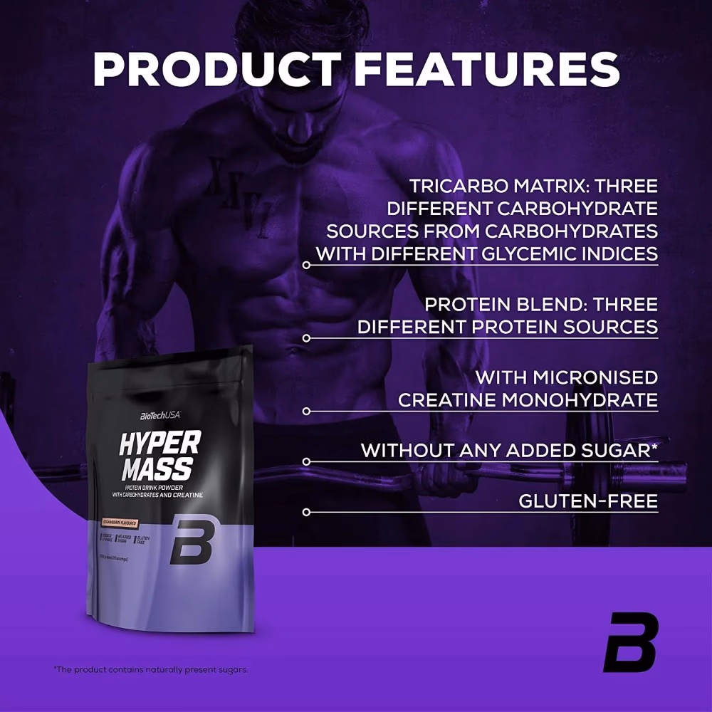 BioTechUSA Hyper Mass Cookies & Cream 4000g: High-Calorie Mass Gainer Protein Powder 3