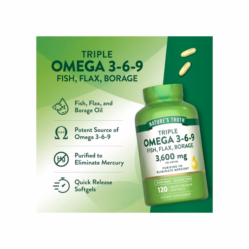 Nature's Truth Triple Omega-3-6-9 3600mg -120 Softgels  5