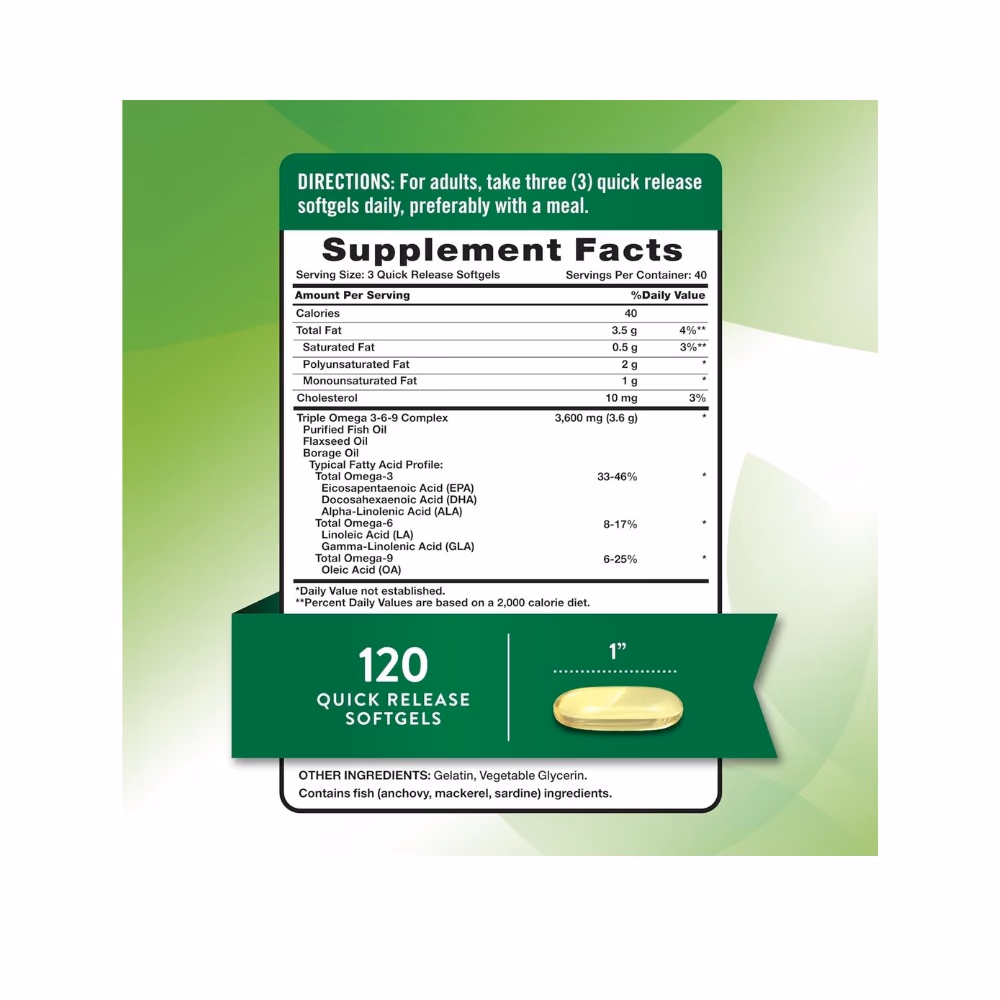 Nature's Truth Triple Omega-3-6-9 3600mg -120 Softgels  2