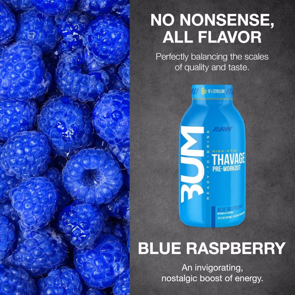 Raw Bum Thavage Pre Workout Ready to Drink Blue Raspberry 355ml 2