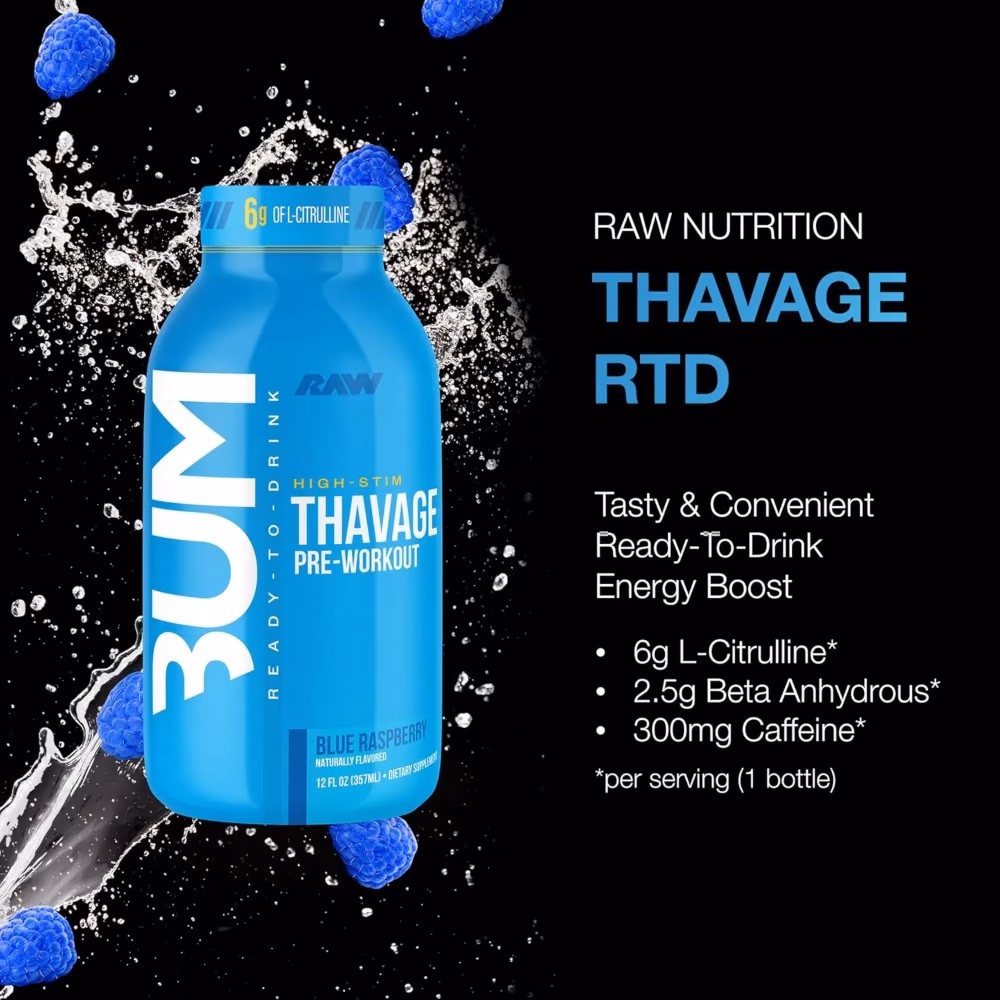 Raw Bum Thavage Pre Workout Ready to Drink Blue Raspberry 355ml 3