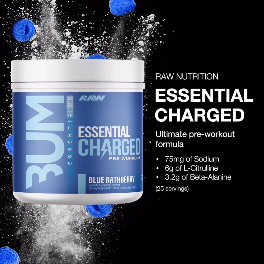 Raw Essential Charged Pre Work Out Blue Rathberry 4