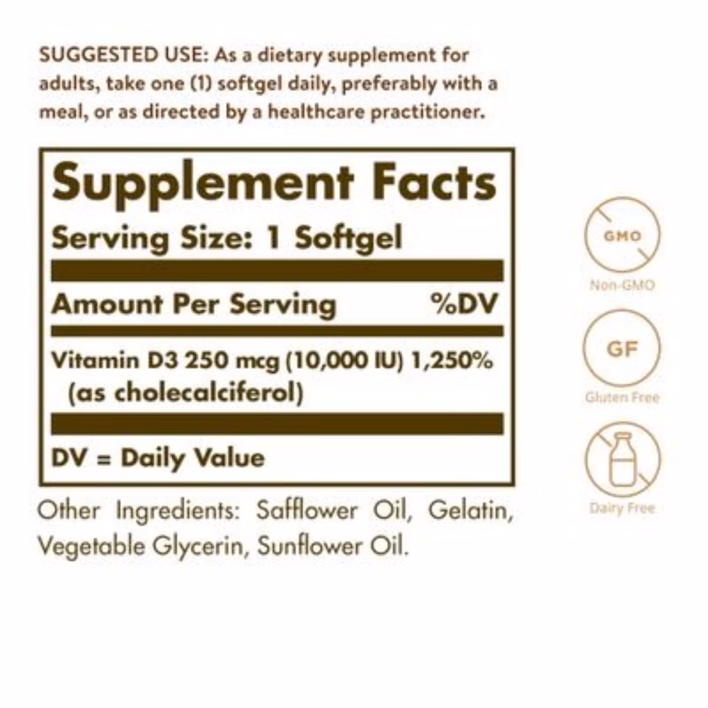 Solgar Vitamin D3 250 ( 10000 IU) 120 Softgels 2