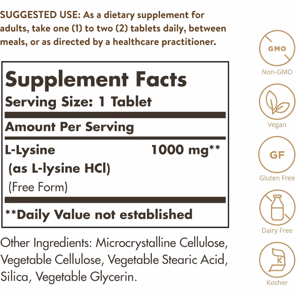 Solgar L-Lysine 1000mg 100 Tablets 2