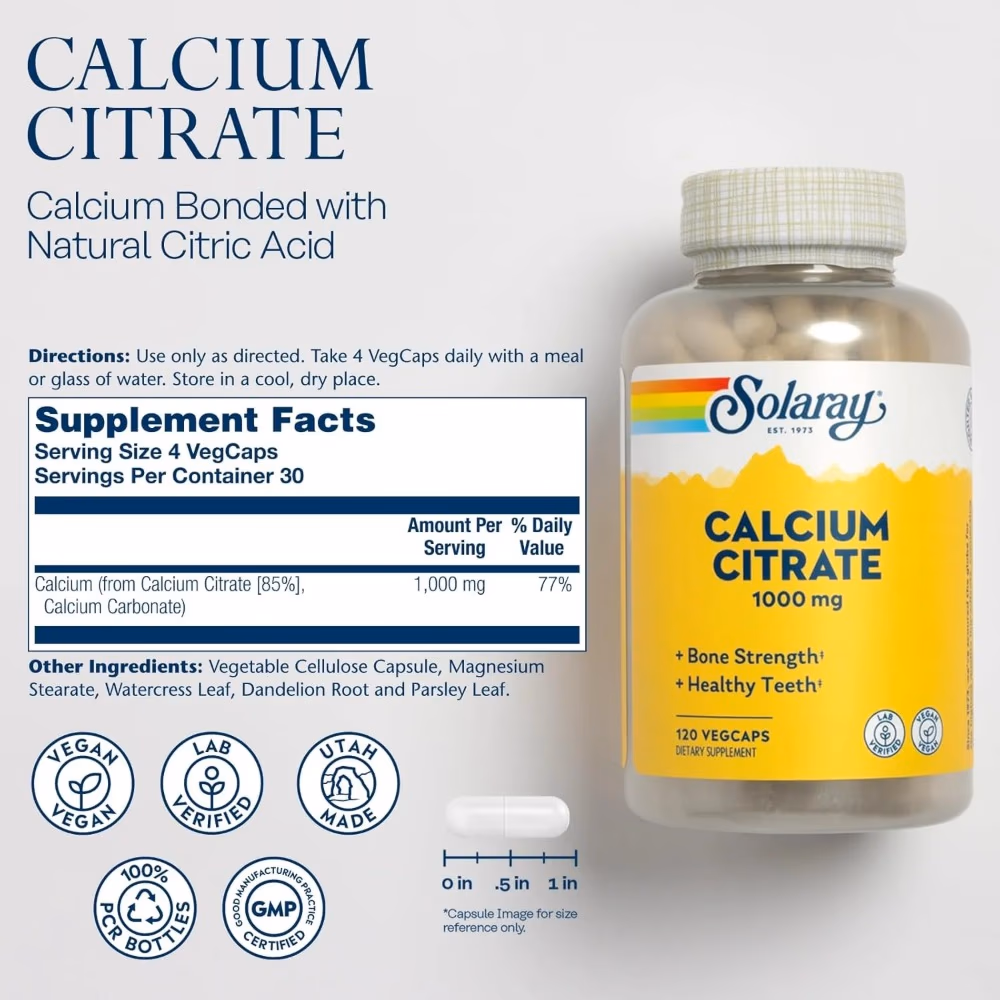 Solaray Calcium Citrate 1000mg-120 Capsules 2