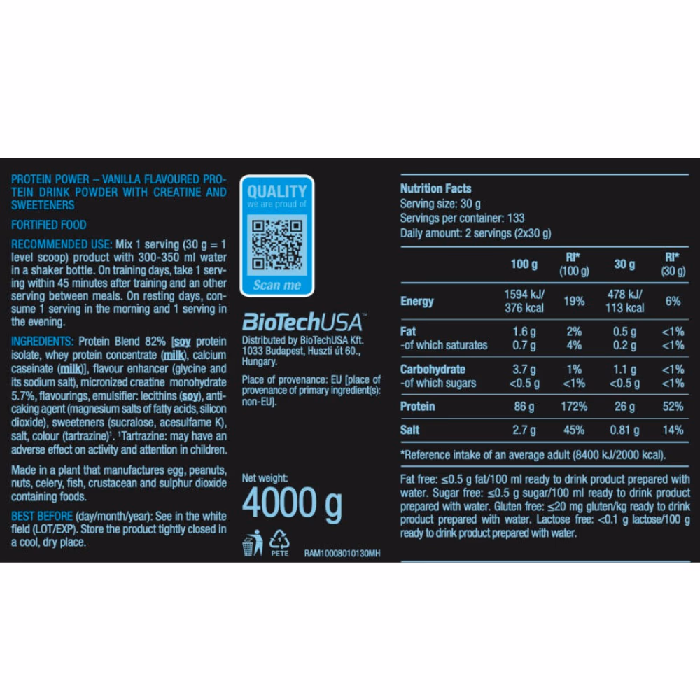 BioTechUSA Protein Power Vanilla 4000g 3