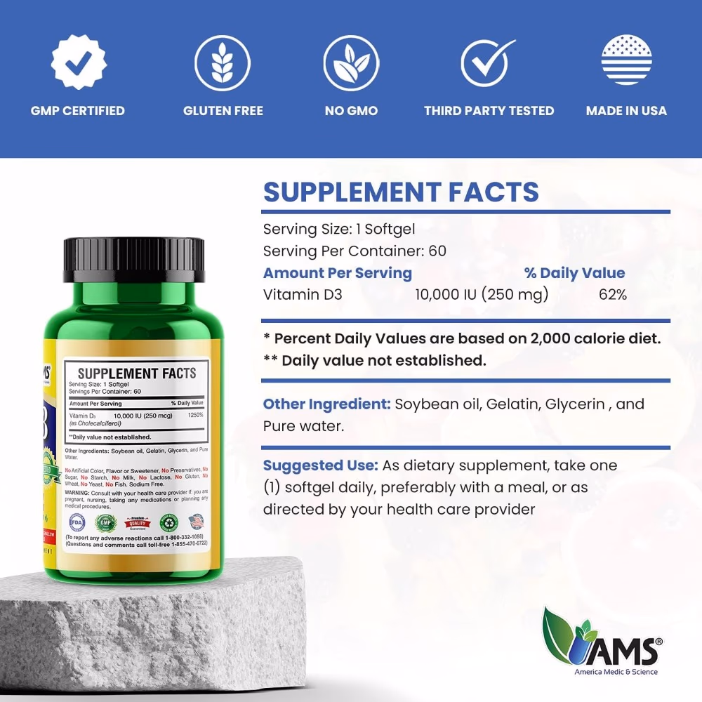 AMS Vitamin D3 10000Iu Softgels 60S 3