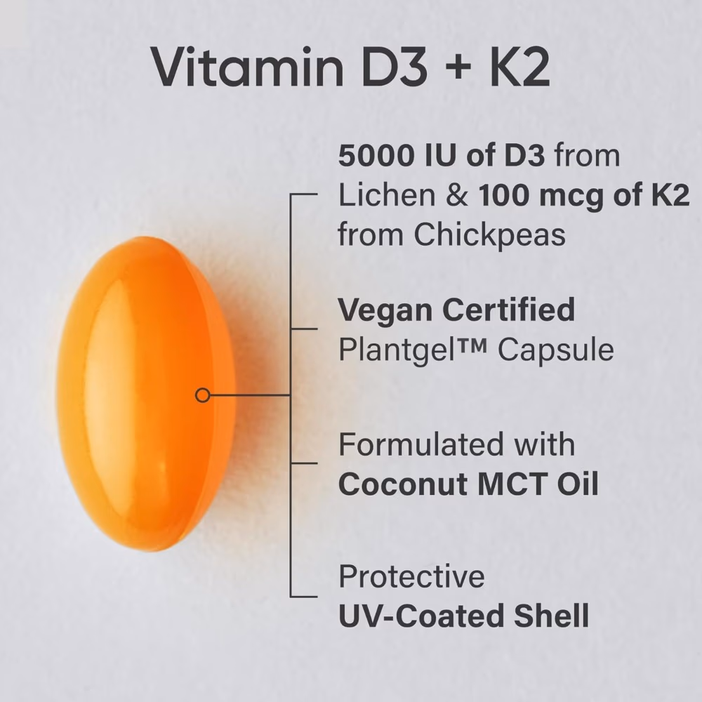 Sports Research Plant Based Vitamin D3 + K2 -5000IU 100mcg -60 Softgels 3