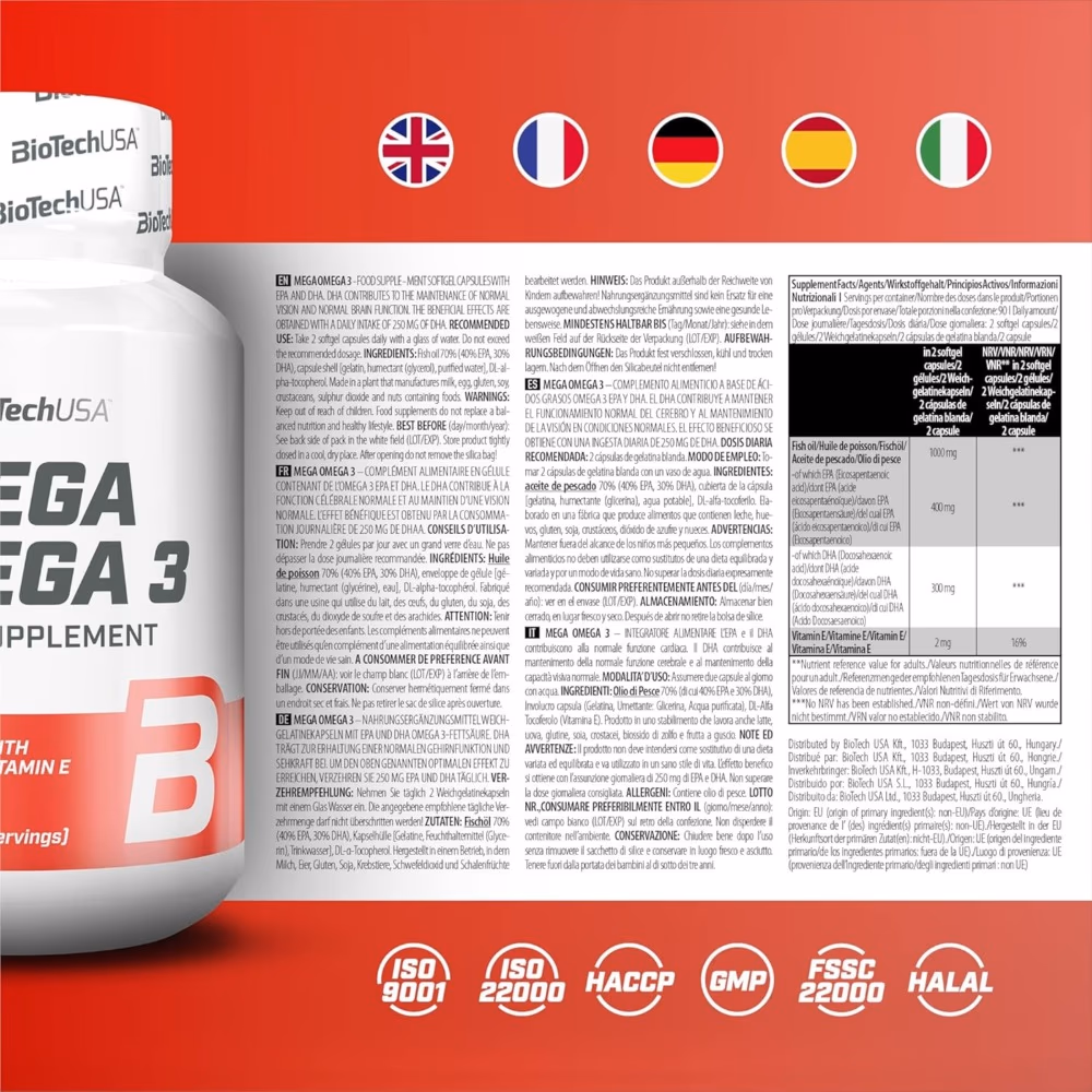 BioTechUSA Mega Omega 3 90 Capsules: High-Potency Fish Oil for Heart, Brain & Joint Health 6