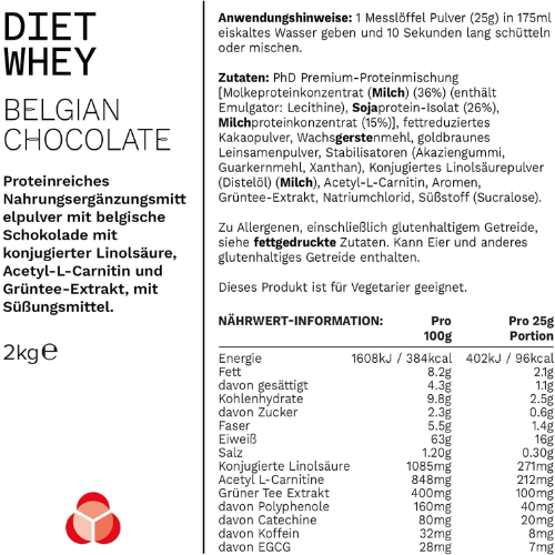 PhD Diet Whey Protein Powder – Belgian Chocolate, 2 kg 2
